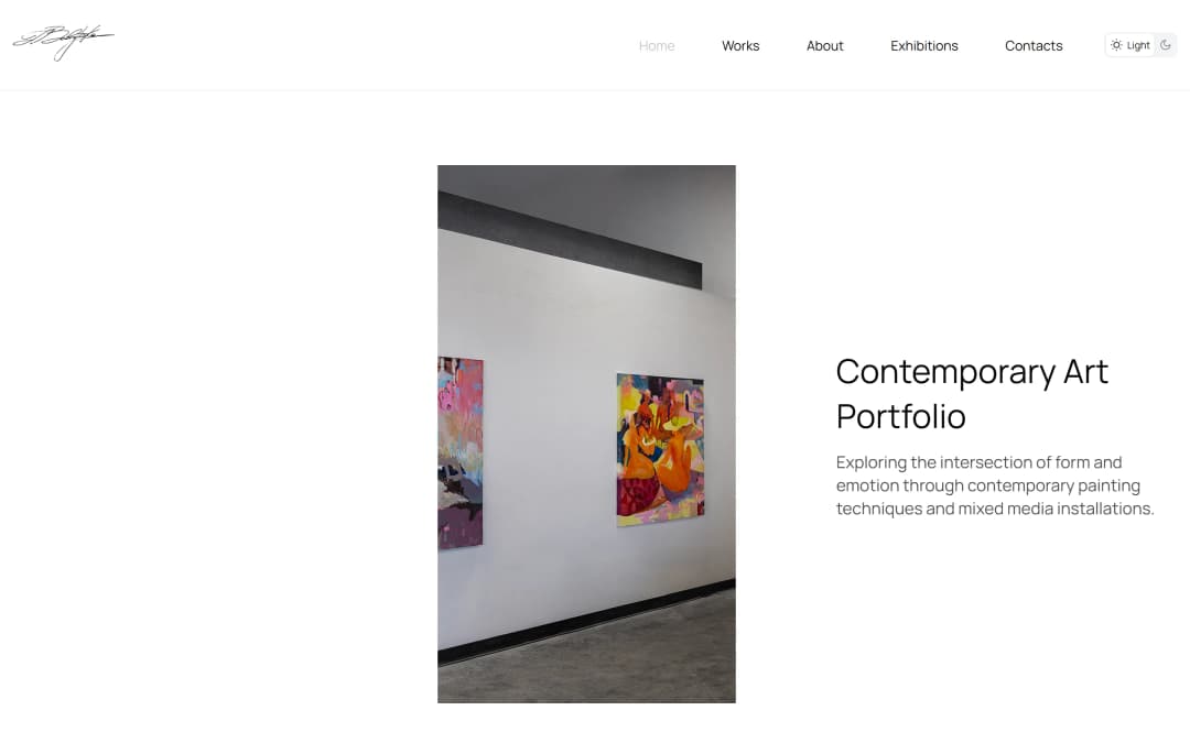 Artist portfolio website with artwork gallery and editorial layout